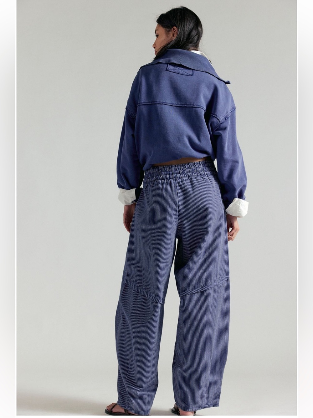 Free People Something Good Pull On Barrel Pants Large Navy Combo NWT Wide Leg - Picture 3 of 11